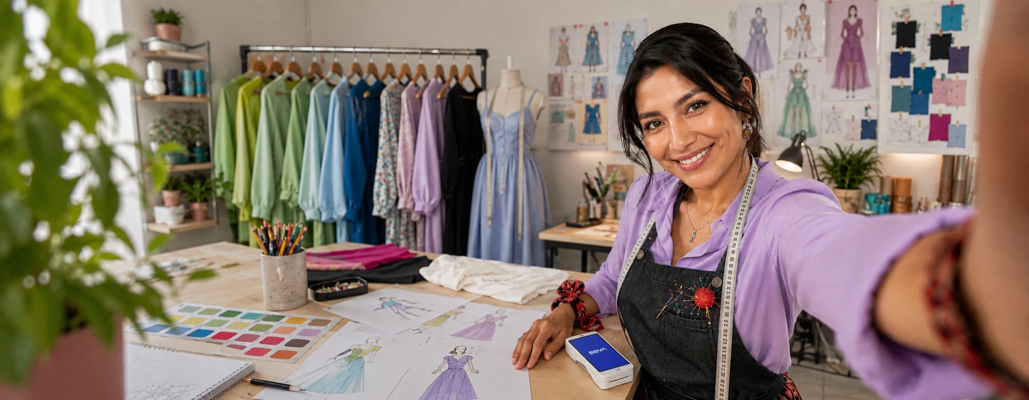 Emprendedora trabajando en su negocio